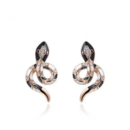 Snake Earrings Rose Gold Crystal Earrings-Jewearrings