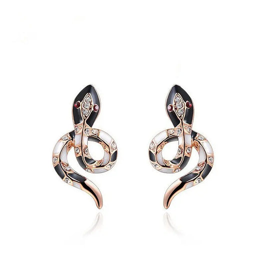 Snake Earrings Rose Gold Crystal Earrings-Jewearrings