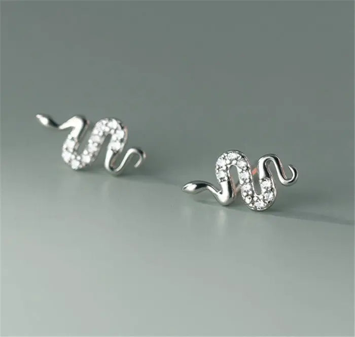 Snake Earrings - Sterling Silver 18K Studs-Jewearrings