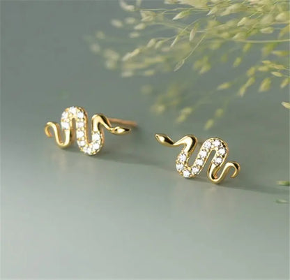 Snake Earrings - Sterling Silver 18K Studs-Jewearrings