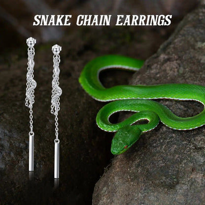 Snake Earrings - Sterling Silver Chain Dangle Earrings-Jewearrings