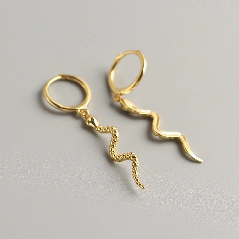 Snake Earrings Sterling Silver Long Earrings-Jewearrings