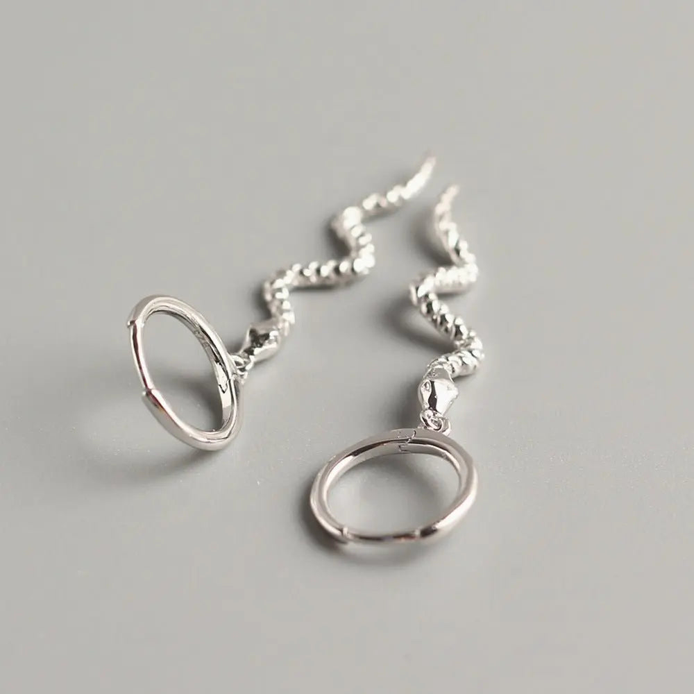 Snake Earrings Sterling Silver Long Earrings-Jewearrings