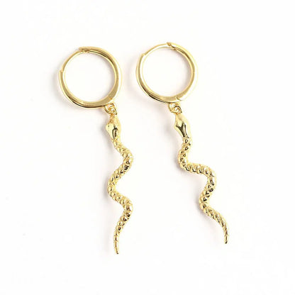 Snake Earrings Sterling Silver Long Earrings-Jewearrings