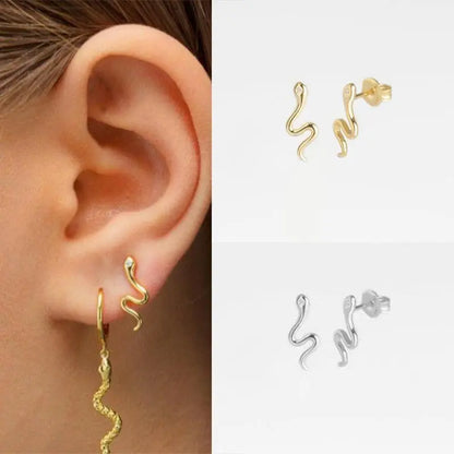 Snake Earrings Sterling Silver Stud Earrings-Jewearrings