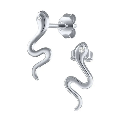 Snake Earrings Sterling Silver Stud Earrings-Jewearrings