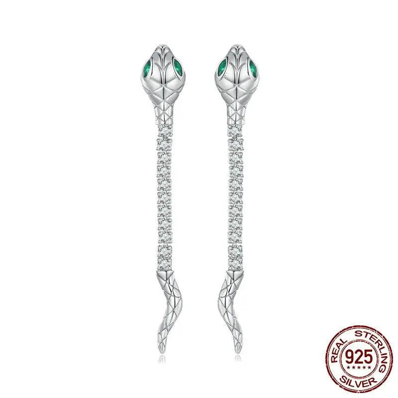 Snake Earrings Sterling Silver White Gold-Jewearrings