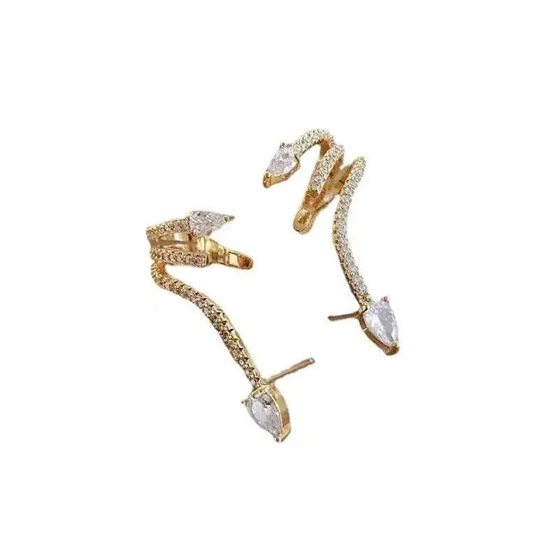 Snake Earrings Sterling Silver Zircon Studs-Jewearrings