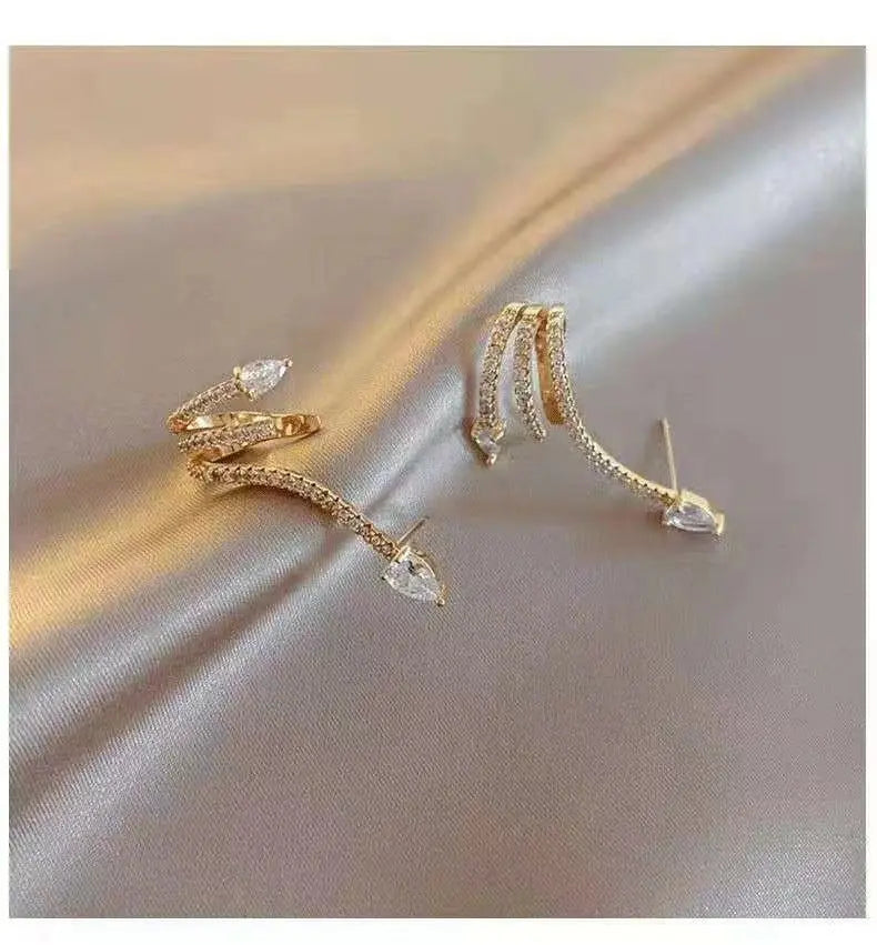 Snake Earrings Sterling Silver Zircon Studs-Jewearrings