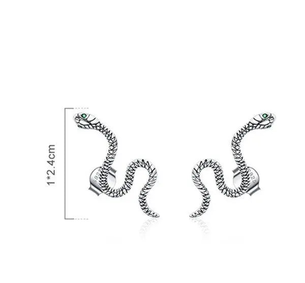 Snake Silver Stud Earrings Green Ghost Crystal-Jewearrings