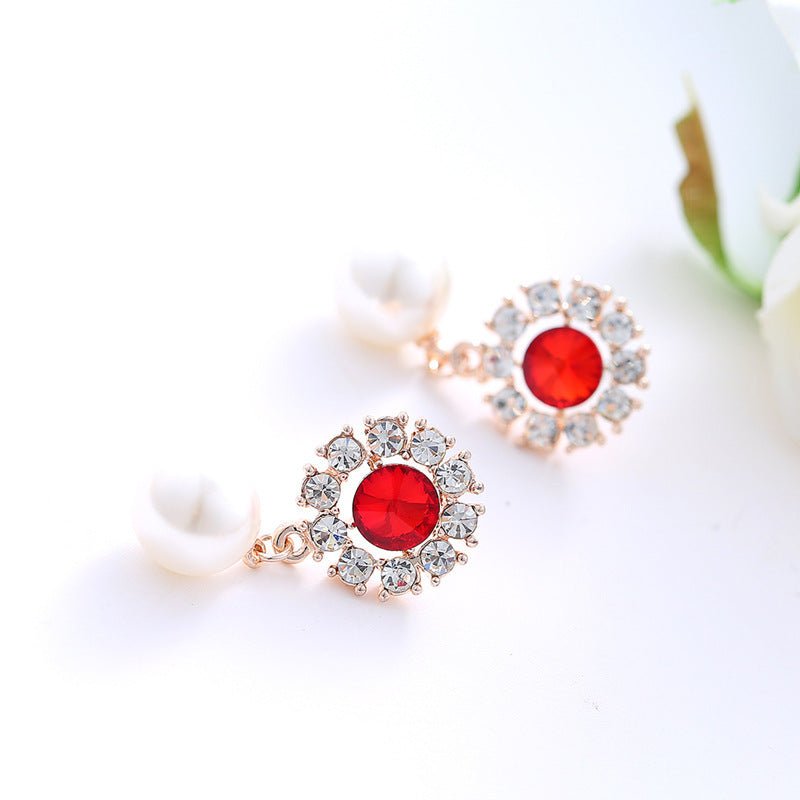 Sparkling Crystal Diamond Pearl Stud Earrings-Jewearrings