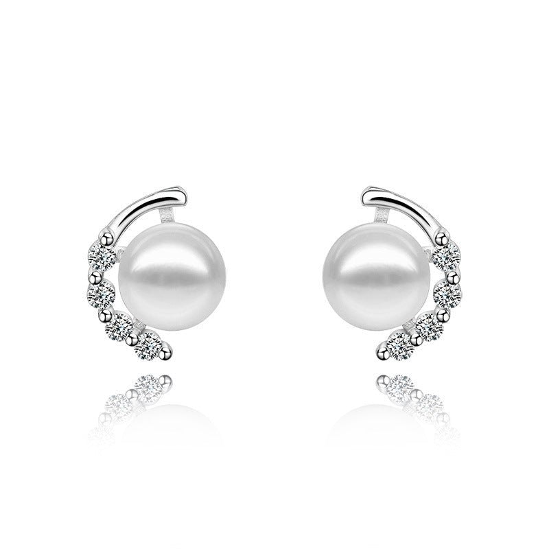 Sparkling Diamond Pearl Earrings Femininity Korean Personality Gift Earrings-Jewearrings