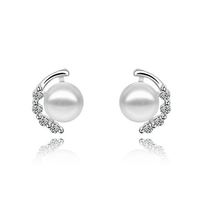 Sparkling Diamond Pearl Earrings Femininity Korean Personality Gift Earrings-Jewearrings