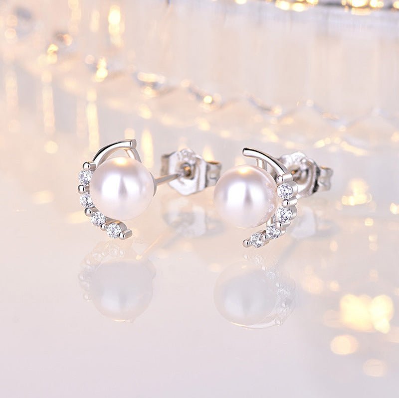 Sparkling Diamond Pearl Earrings Femininity Korean Personality Gift Earrings-Jewearrings