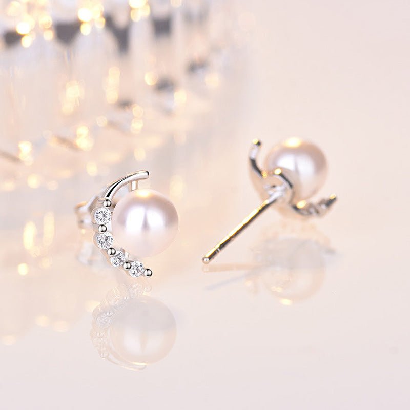 Sparkling Diamond Pearl Earrings Femininity Korean Personality Gift Earrings-Jewearrings