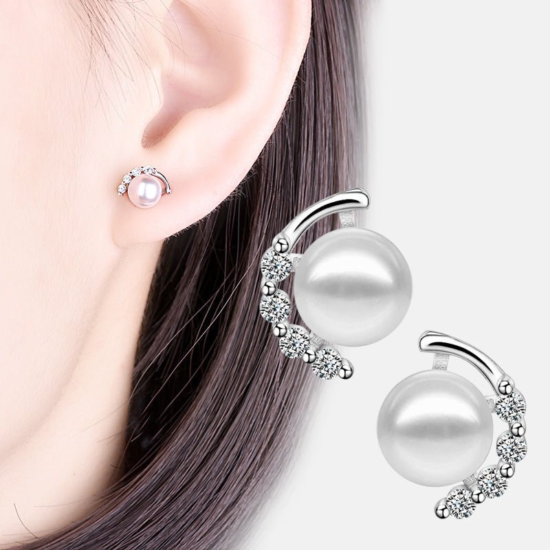 Sparkling Diamond Pearl Earrings Femininity Korean Personality Gift Earrings-Jewearrings