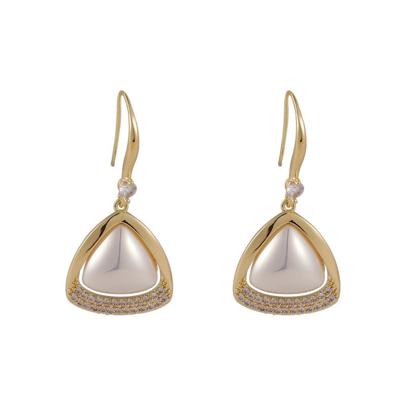 Sparkling Diamond Triangle Pearl Earrings-Jewearrings