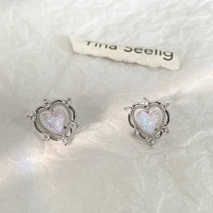 Sparkling Opal Heart Shape With Diamond Stud Earrings-Jewearrings