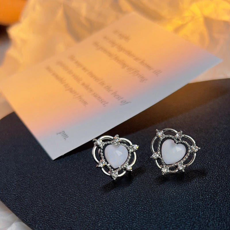 Sparkling Opal Heart Shape With Diamond Stud Earrings-Jewearrings