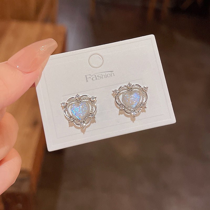 Sparkling Opal Heart Shape With Diamond Stud Earrings-Jewearrings