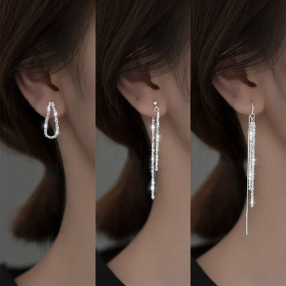 Sparkling S925 Silver Gypsophila Chain Tassel Long Earrings-Jewearrings