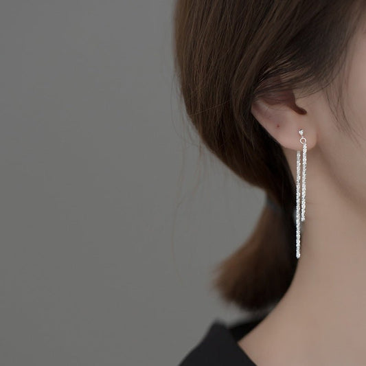 Sparkling S925 Silver Gypsophila Chain Tassel Long Earrings-Jewearrings