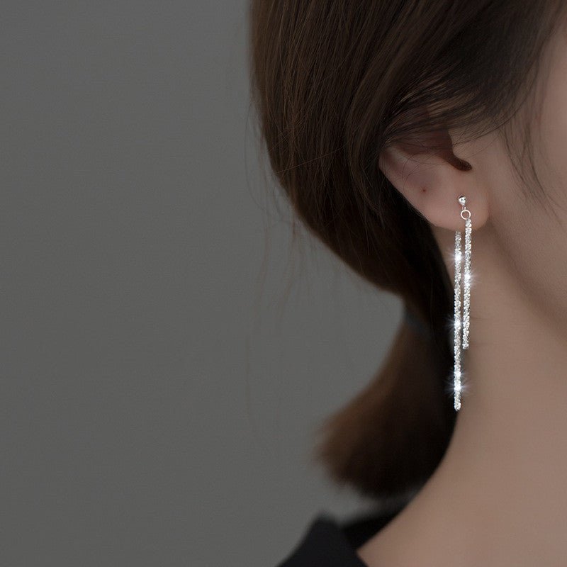 Sparkling S925 Silver Gypsophila Chain Tassel Long Earrings-Jewearrings