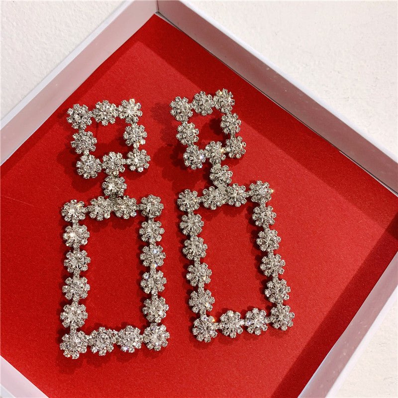 Square Hollow Full Rhinestone Big Earrings-Jewearrings