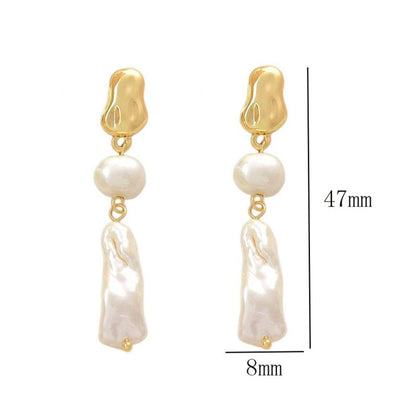 Square Natural Baroque Pearl Earrings-Jewearrings