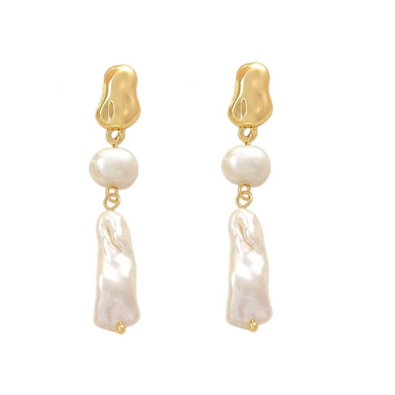 Square Natural Baroque Pearl Earrings-Jewearrings