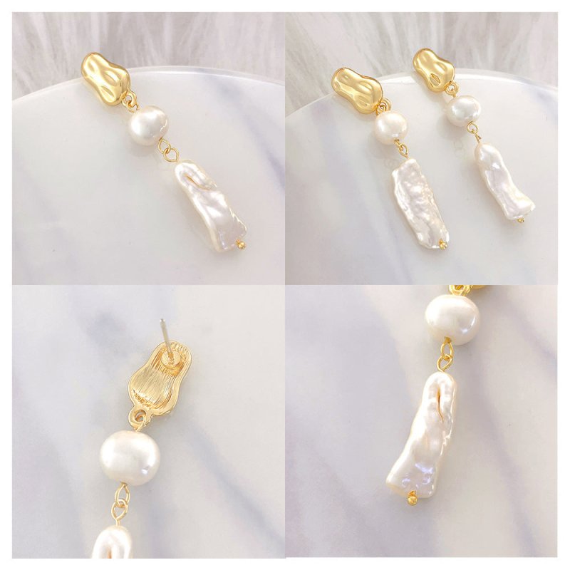 Square Natural Baroque Pearl Earrings-Jewearrings