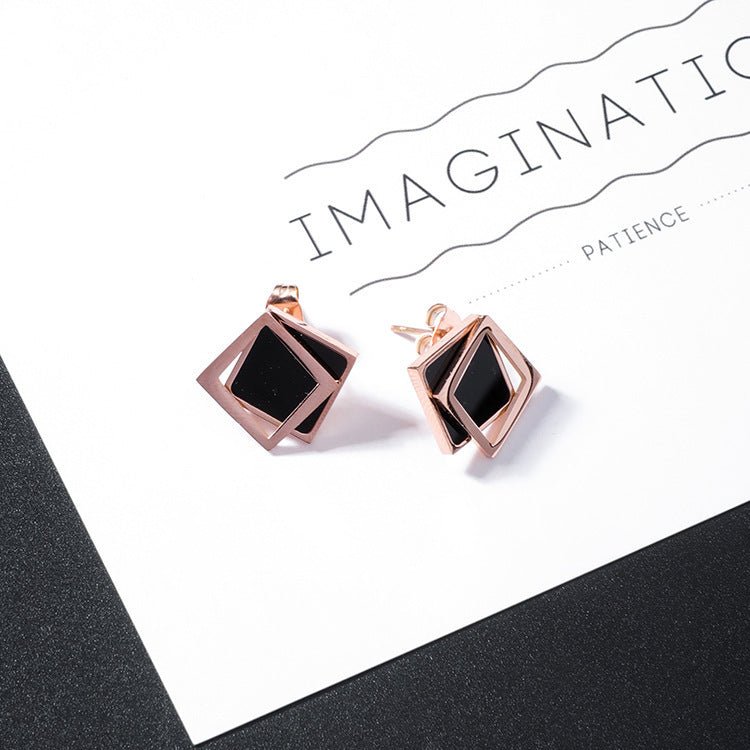 Square Round Titanium Earrings-Jewearrings