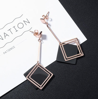 Square Round Titanium Earrings-Jewearrings