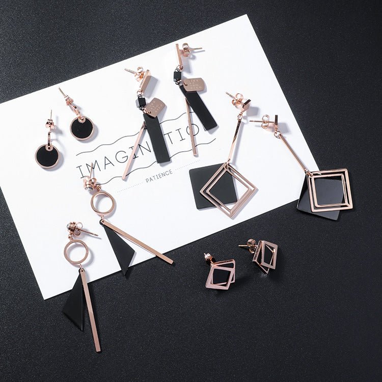 Square Round Titanium Earrings-Jewearrings