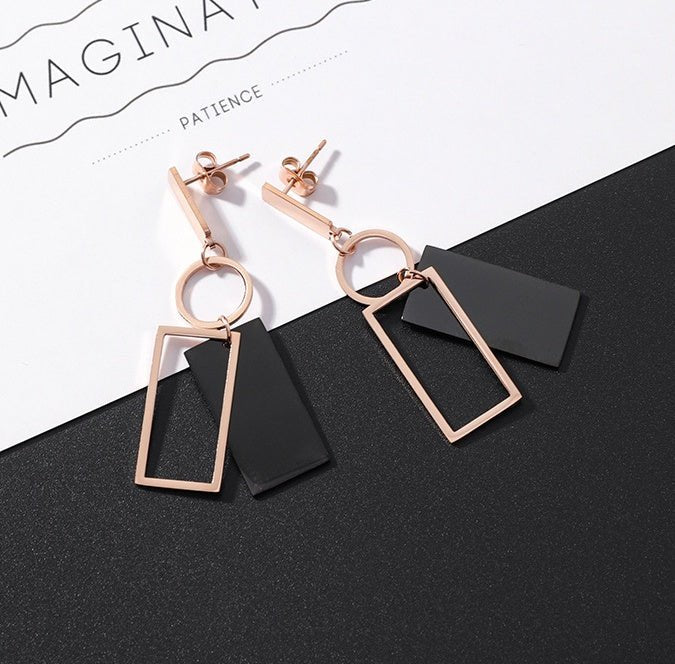 Square Round Titanium Earrings-Jewearrings