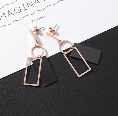 Square Round Titanium Earrings-Jewearrings