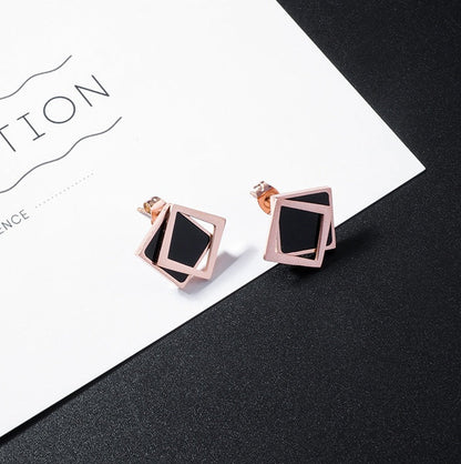 Square Round Titanium Earrings-Jewearrings