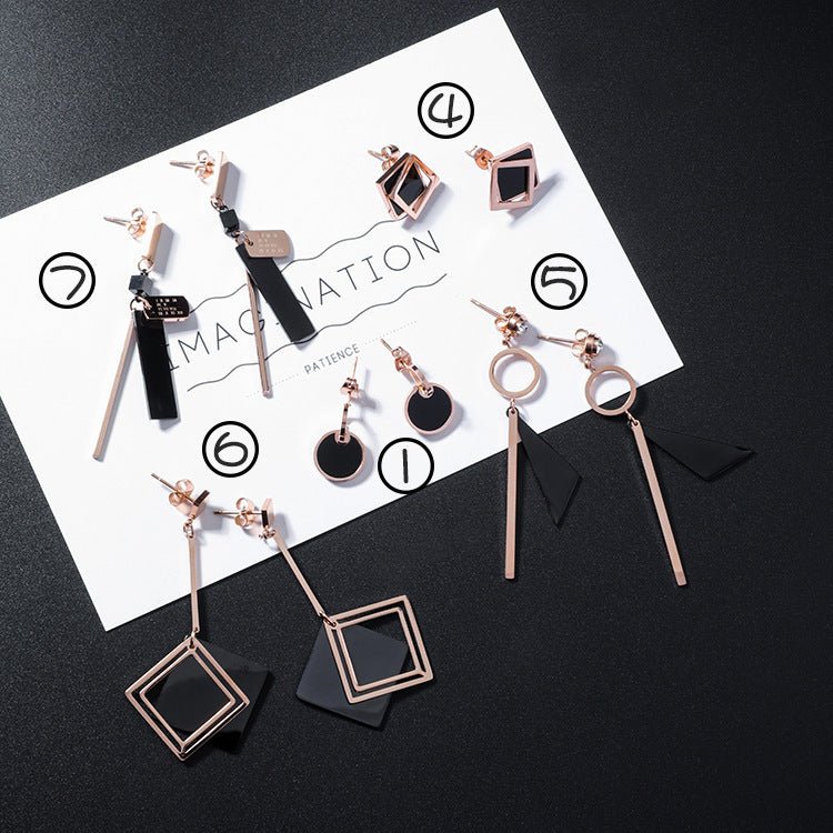 Square Round Titanium Earrings-Jewearrings