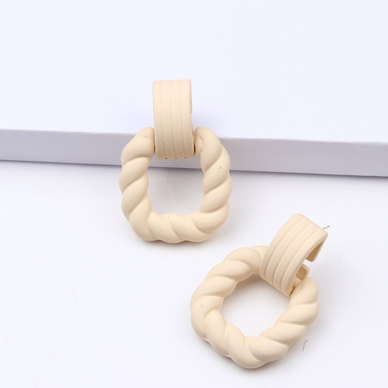 Square Semicircle Stitching Stud Earrings Acrylic Earrings-Jewearrings