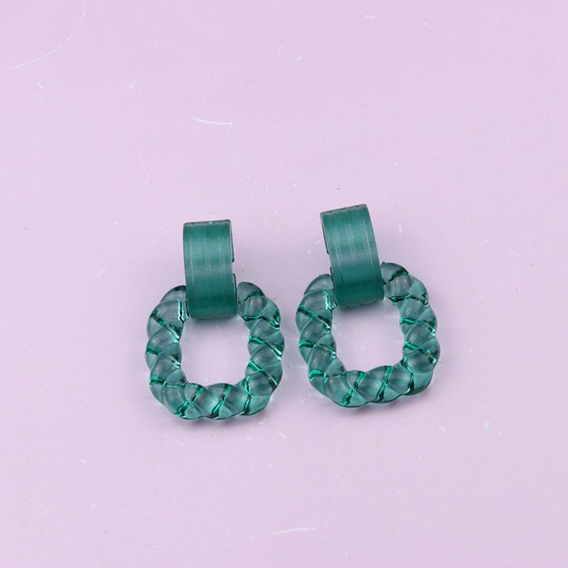 Square Semicircle Stitching Stud Earrings Acrylic Earrings-Jewearrings