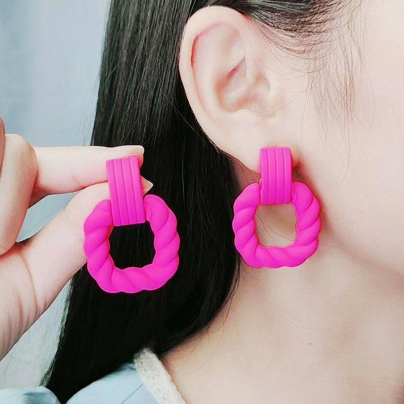 Square Semicircle Stitching Stud Earrings Acrylic Earrings-Jewearrings