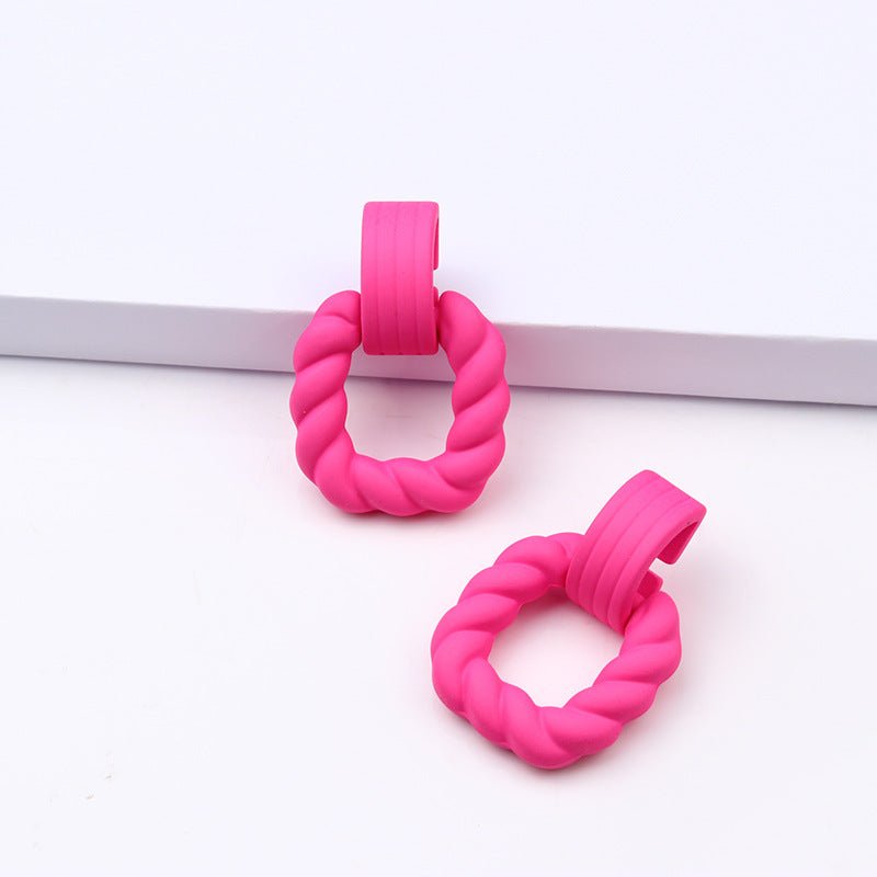 Square Semicircle Stitching Stud Earrings Acrylic Earrings-Jewearrings