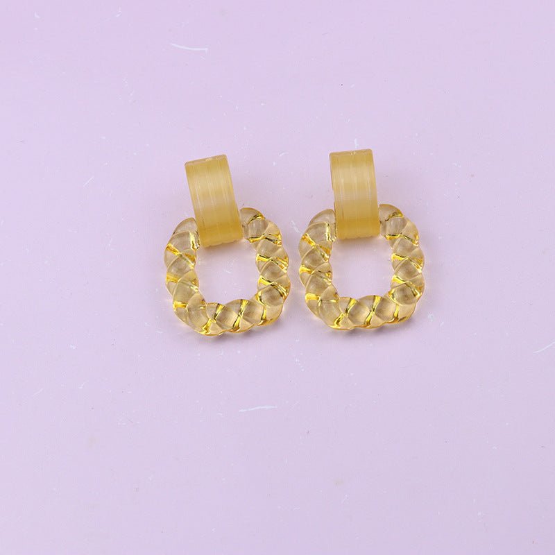 Square Semicircle Stitching Stud Earrings Acrylic Earrings-Jewearrings