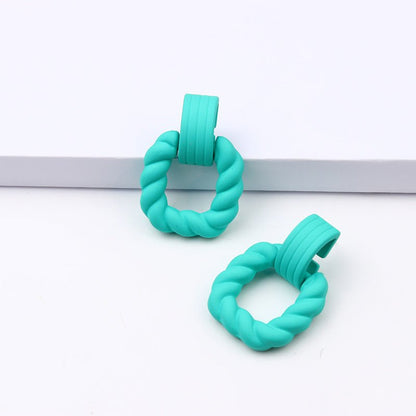 Square Semicircle Stitching Stud Earrings Acrylic Earrings-Jewearrings