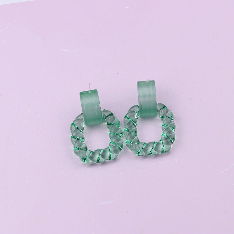 Square Semicircle Stitching Stud Earrings Acrylic Earrings-Jewearrings