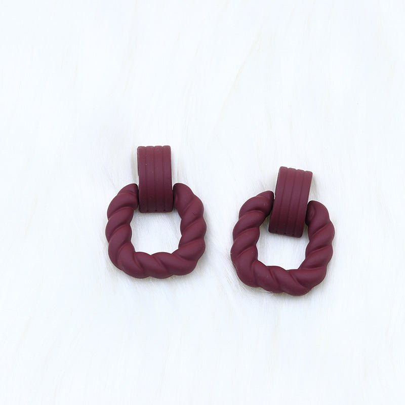 Square Semicircle Stitching Stud Earrings Acrylic Earrings-Jewearrings