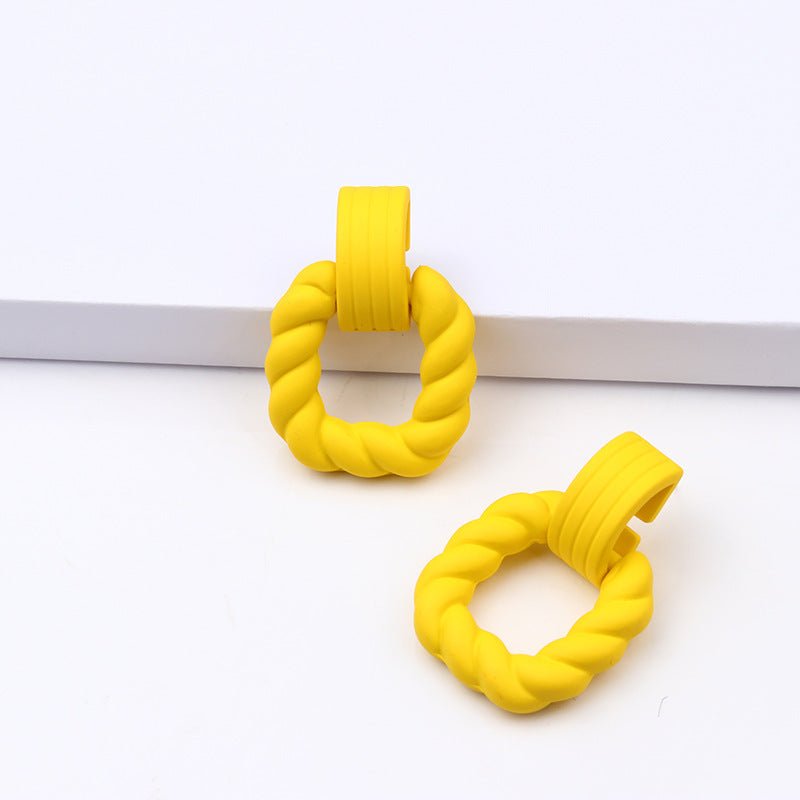 Square Semicircle Stitching Stud Earrings Acrylic Earrings-Jewearrings