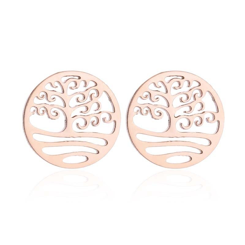 Stainless Steel Big Tree Round Ear Bone Studs Personalized Fashion Earrings-Jewearrings