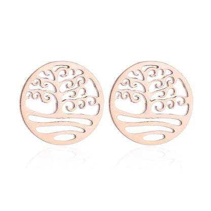 Stainless Steel Big Tree Round Ear Bone Studs Personalized Fashion Earrings-Jewearrings