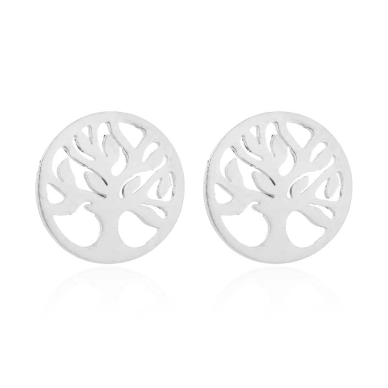 Stainless Steel Big Tree Round Ear Bone Studs Personalized Fashion Earrings-Jewearrings